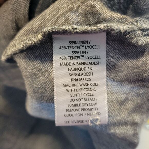 Lola River Gray Linen Tencel Button Down Cuffed Short Drop Sleeve Top Blouse - Picture 6 of 9